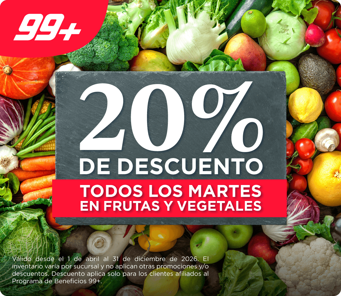20% de descuento en frutas y vegetales los martes con Super 99+
