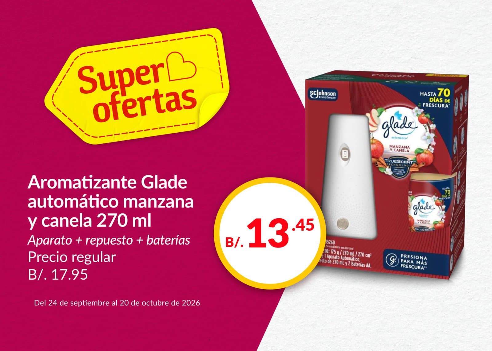 Aromatizante automático Glade manzana y canela a B/. 13.45 en Supermercados Rey