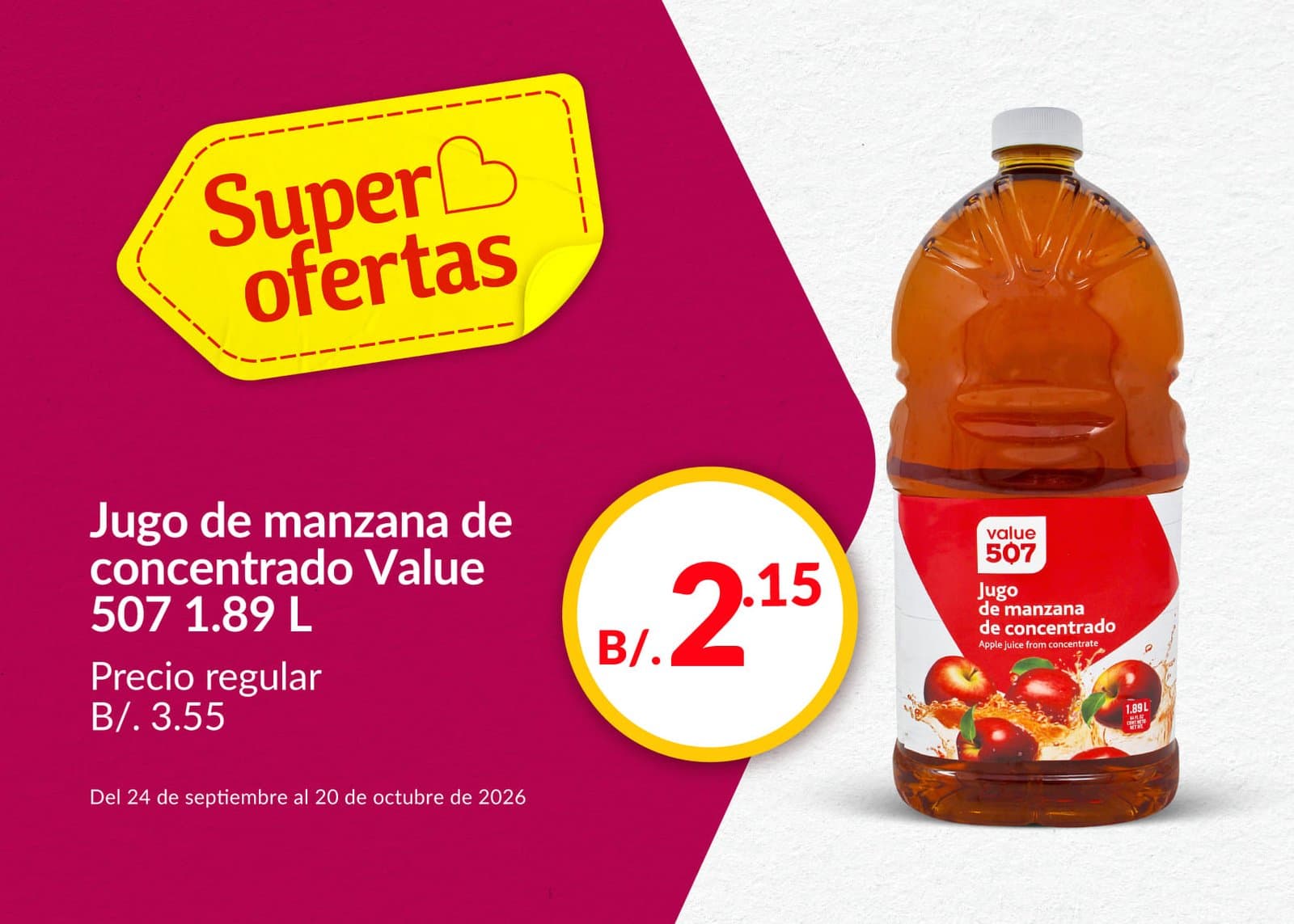 Jugo de manzana Value 507 1.89 L a B/. 2.15 en Supermercados Rey
