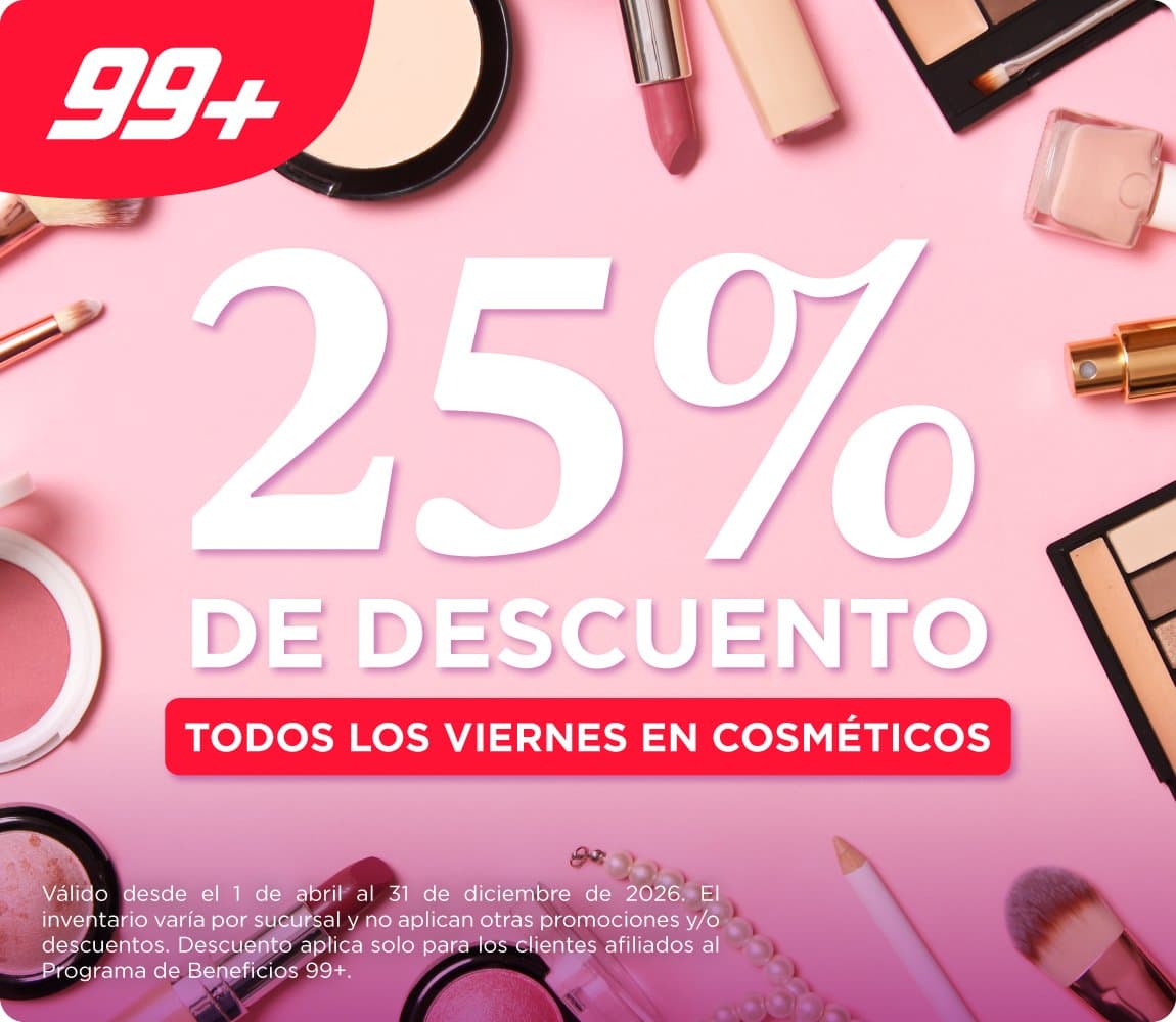 Viernes 25% de descuento en cosméticos en Super 99 con 99+